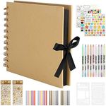 HXC Photo Scrapbook Photo Album Scrapbook A5 Black Scrapbook ,DIY Memory Books for Baby Wedding Albums, Scrapbook kit with Marker Pens Photo Corners Sticker 60 Pages(Khaki)