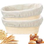 Homiely Sourdough Proofing Basket Set of 2 – 10" Oval Banneton Bread Making Basket, Natural Rattan Dough with Linen Cloth Liners for Home Bakers