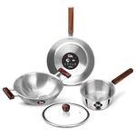 Milton Procook Triply Stainless Steel 4Pc Induction Cookware Set with Wood Handle, Tea Pan 16cm, Frypan 22cm, Kadai with Lid 24cm, Even & Fast, Induction & Gas Ready, 3 Yrs Warranty by Manufacturer