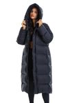Airlusimon Women's Winter Water-Resistant Thickened Knee Length Lightness Hooded Goose Down Jacket Long Puffer Coat, Black, Large