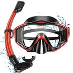 KUYOU Snorkel Set Adults Dry Top Snorkel Mask,180°Panoramic Wide View Diving Mask, Anti-Fog Tempered Glass, Anti-Leak Snorkeling Gear for Snorkeling Scuba Diving Swimming (Metallic Red)