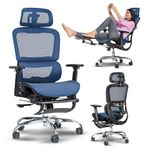 DROGO Ergonomic Office Chair for Work from Home, Computer Chair with Breathable Mesh, Adjustable Seat, Footrest, 3D Armrest, 2D Headrest & Lumbar Support | Mesh Chair for Office/Home (Blue)