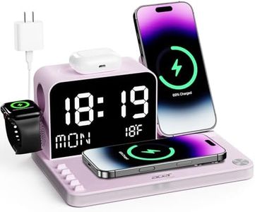 Acer 7-in-1 Wireless Charging Station with LED Clock - 30W Fast Wireless Charger for iPhone 16/15/14/13/12/Pro Max, Apple Watch, AirPods - Bluetooth Auto Time Sync & Night Lights (Purple)