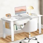 FURNITURE KI FACTORY Engineered Wood Computer Desk with One Tier Shelves Laptop Study Table for Office Home Workstation Writing Modern Desk-White-Color