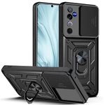 AESTMO Tough Armor Vivo V40 / V40 Pro 5G Bumper Back Case Cover | Ring Holder & Sliding Camera Shield Cover | 360 Degree Protection Back Case Cover for Vivo V40 / V40 Pro 5G (Black)