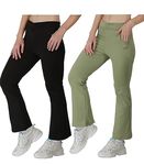 STARLATH Girls Trackpants and Trousers, Bootcut Leggings and Yoga Pants for Kids, 4Way Micro Lycra Strachable Lowers for Daily use Yoga Running Combo (Pack of 2) (9-10 Years, Black-Pista)