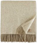 Linen & Cotton Soft Thick Wool Throw/Blanket Columbus - 100% Pure New Zealand Wool, Beige/Natural (140 x 200cm) Travel/Warm Plaid for Sofa Bed Couch Settee Bedspread Single Double Lambswool