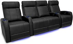 Valencia Syracuse Home Theater Seating | Premium Top Grain Nappa 9000 Leather, Power Recliner, LED Lighting (Row of 4 Loveseat Center, Black)