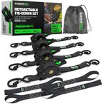 Rhino USA Retractable Ratchet Straps (4-Pack) - 1 Inch x 10 Feet (1,209lb Break Strength) - Heavy Duty Auto Self Retracting Tie Down Straps for Truck, Cargo Trailer, Motorcycle, Rad & More - Black