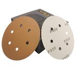 TigerShark 6 Inch 6 Hole Sanding Discs Grit 320 50pcs Special Anti Clog Coating Paper Gold Line Hook and Loop Dustless Random Orbital Sander Paper Fine