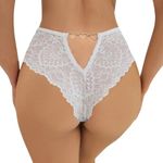 ROSVAJFY Women's Sexy Lace Cheeky Panties Back Hollow Out Bikini Underwear Low Waist Breathable Thongs Heart Rings Seamless Floral Lace Tangas (UK, Alpha, L, Regular, Regular, White)