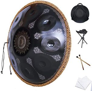 Handpan-Classic 10 Notes Black Print Hand Pan,Premium 432HZ 22 Inches D Minor Steel Handpan Drum Set,Adult's Music Steel Pan Instrument