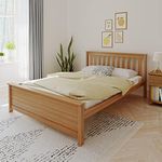 Max & Lily Queen Bed Frame with Slatted Headboard, Solid Wood Platform Bed for Kids, No Box Spring Needed, Easy Assembly, Pecan