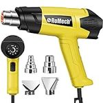 ROMECH Heat Gun 1500W Variable Temperature Control with 2 Air Volume Setting Heavy Duty Hot Air Gun Kit 120°F~1200°F (50°C~650°C) with 4 Nozzles for Crafts Shrink Wrap (Yellow)
