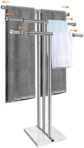 Kayfia 40" Standing Towel Rack with Weighted Marble Base, Width Adjustable & Taller Bathroom Towel Rack Stand, 3-Tier Towel Racks for Bathroom, Multiple Spaces Stainless Steel Brushed Finish