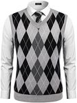 COOFANDY Men's Casual Slim Fit V-Neck Rhombus Knitwear Sleeveless Pullover Sweater Vest Light Grey