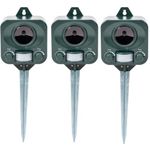 Pestbye® Battery Operated Motion Activated Waterproof Cat Repellent Quick Fix Ultrasonic Cat Scarer with Ground Stake - Set of 3