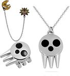 VNYIGDJS 3 Pcs Soul Eater Necklace Ring Pins Set Anime Cosplay Jewelry Ghost Pendant Evil Sun And Moon Enamel Pins For Backpack, Zinc, No Gemstone