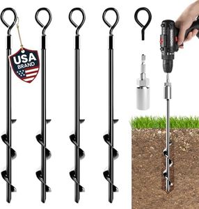 14.4'' Ground Anchors Screw in - Heavy Duty for High Winds - Ground Stakes Earth Anchors - Shed Anchor Kit Auger Anchor, Swing Set, Tent, Trampoline, Gazebo, Carport, Trap Anchors Hurricane Tie Down