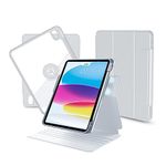 nimin Rotatable Case for iPad 10th Generation,Detachable Magnetic Protective,360° Rotating,Adjustable Stand,Pen Holder,Auto Sleep/Wake,Light Grey