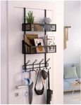 Over The Door Hooks Organizer Storage - Over The Door Hanger for Coat Rack, Storage with 12 Hook & 2 Mesh Baskets, for Bathroom,Bedroom,Kitchen,Office (2Tier Basket with 12 Hooks)