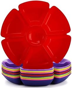 AVLA 12 Pcs Plastic Snack Serving Tray, 12 Inch Unbreakable Chip and Dip Divided Serving Plates, Round 7 Compartments Multifunctional Food Platter for Snack, Nuts, Candy, Dried Fruit, Veggies