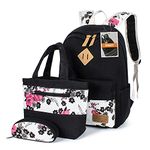 Leaper Floral Backpacks for Teen Girls Teen Backpacks School Bags Bookbags Set 3 in 1 Black 3PCS