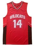 Mens Wildcats High School Jersey,14 Troy Bolton Basketball Jersey,8 Chad Danforth Basketball Jersey/Shirt, 14 Bolton Red, XXL