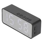 Alarm Clock with Bluetooth Speaker, Wireless Speaker Charging Power Bank Beside with Mirror/Display Dual Alarm Clock/Temperature/FM/ Phone Calls, Support Memory Card Plug In for Office Bedroom(black)