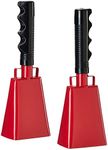 BLUE PANDA 2 Pack 9-inch Cowbells for Sporting Events, Percussion Noise Makers with Handle for Football Games, Stadiums (Red) - Cow Bells Noise Makers - Cowbell with Handle - Sports Cow Bell