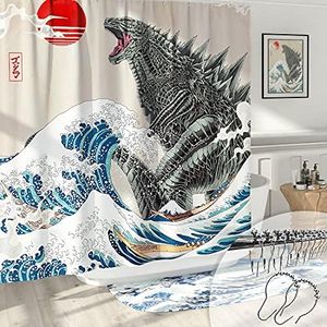 DESIHOM Funny Shower Curtain Set, Fun Anime Monster Shower Curtains for Bathroom Cool Asian Japanese Bathroom Decor Polyester Fabric-72" x 72"