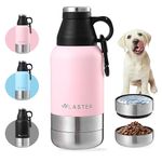 Laster 32 Oz Multi-Functional Stainless Steel Pet Water and Snack Bottle | Detachable Food and Water Bowls |Hot & Cold Liquids | Portable | Insulated |Travel | Human and Pet (Pink)