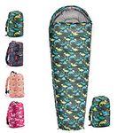 Sleeping Bag For Kids Camping Gear Travel Essential Insulated Warm Lightweight Hiking Indoor Outdoor All Season Spring Summer Fall YMER ((130+25) x 60/40 cm, Dino)