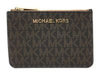 Michael Kors Jet Set Travel Small Zip Pouch with ID Card Holder - PVC Coated Twill Brown & Tassel, One Size, Twill, Brown and Tassel, Taille Unique, Twill