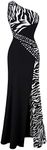 Angel-fashions Women's One Shoulder Zebra Gemstones Stitching Evening Dress Small Black