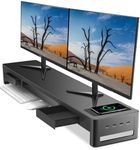 Meatanty Dual Monitor Stand Riser with 2 Drawers,4 Usb Ports and Charging Pad,Metal for 2 Monitors Supports Transfer Data and Charging,Desk Organizer PC,iMac(38.7 x 7.9 4.3 inches)