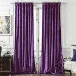 Timeper Blackout Purple Velvet Curtains - 96 inches Long Privacy Soundproof Soft Thick Drapes Thermal Insulated Panels for Living Room/Office/Theater, Back Tab Rod Pocket, W52 x L96, Purple, 2 Panels