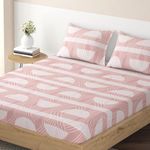 HOKIPO Brushed Microfiber 135 GSM Printed Fitted Bedsheets Queen Size with 2 Pillow Cover, Semicircle Spiral Mauve Pink (NEW-634-D16)