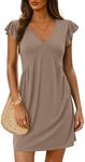 Dokotoo Sun Dresses for Women Summer 2024 Casual V Neck Fashion Vacation Beach Mini Dress Womens Dresses Spring 2025 Sundresses Cruise Outfits Dress Pale Khaki