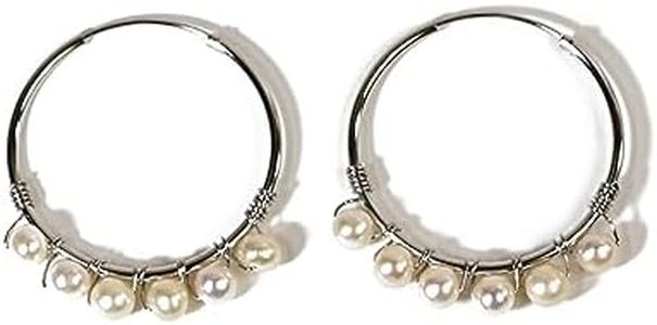 Joyfulmuze Freshwater Pearl Necklace Bracelet Earrings, Natural Cultured White Luxury Pearls, Minimalist Bold Handmade Jewelry, Christmas Gift for Her (Pearls-Sterling-Silver-Hoops)