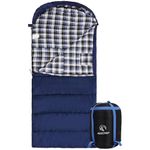 REDCAMP Flannel Sleeping Bag for Adults, Comfortable Cotton Sleeping Bags for Camping with Detachable Hood,Blue with 2lbs Filling