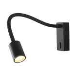 DAWALLIGHT Bedside Wall Lamp with Switch, 5W LED Gooseneck Reading Light Black Wall Mounted Reading Light for Bedroom Bed Hallway Corridor Office