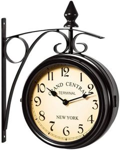 Monzana® Horloge de Gare Noire à Double Face 29 x 9,5 x 32,5 cm Montre Murale à Quartz Vintage 2 Cadrans Ambiance Gare