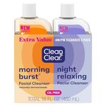 Clean & Clear 2-Pack Day and Night Face Cleanser Citrus Morning Burst Facial Cleanser with Vitamin C and Cucumber, Relaxing Night Facial Cleanser with Sea Minerals, Oil Free & Hypoallergenic Face Wash