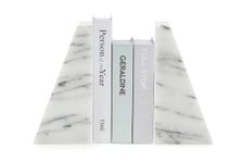 Fox Run 100% Natural Polished Marble Bookends, White, Set of 2, Triangular