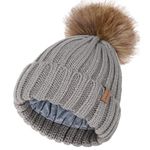 FURTALK Kids Winter Hats Baby Girl Boy Toddler Cotton Lined Beanie Hat Bobble Hat Removable Faux Fur Pom Pom Hats 3-24M/2T-8T Grey