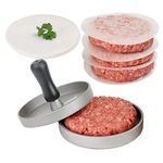 OVOS Aluminum Non-Stick Hamburger Press with 100 Free Patty Papers for BBQ Baking