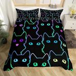 Tabeskly Kids Girls Bedding Set Single, Cat Cute Soft Zipper Childrens Full Bed 3 Piece Cover Duvet Quilt Covers and Pillowcases - Small Mildly Cosy Budget Bedclothes 135×200cm