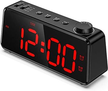 ANJANK Digital Alarm Clock with Radio | Dimmable LED Display | Mains Operated with Battery Backup | Dual Alarm with Weekday or Weekend | USB Charging Station | Easy to Read Red Numbers for Seniors