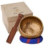 Tibetan Singing Bowl Set by Ohm Store Meditation Sound Bath Bowl and Wooden Striker with Lokta Gift Box Hand Hammered Nepali Instrument for Yoga, Chakra Healing and Stress Relief